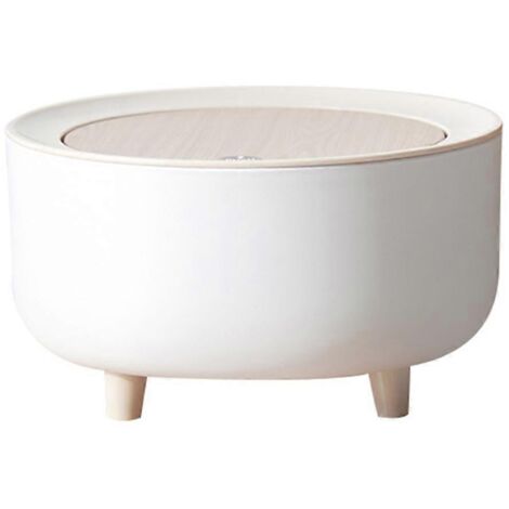 Poubelle ronde de style nordique avec couvercle à pression élastique, à poser sur un comptoir ou une table.