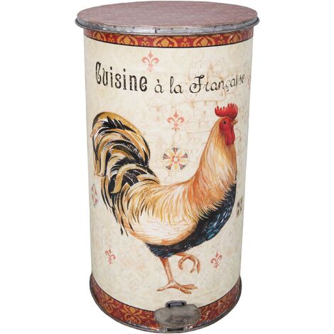 Poubelle ronde en fer Coq Cuisine à la française 27.5 x 45 cm - Multicolore