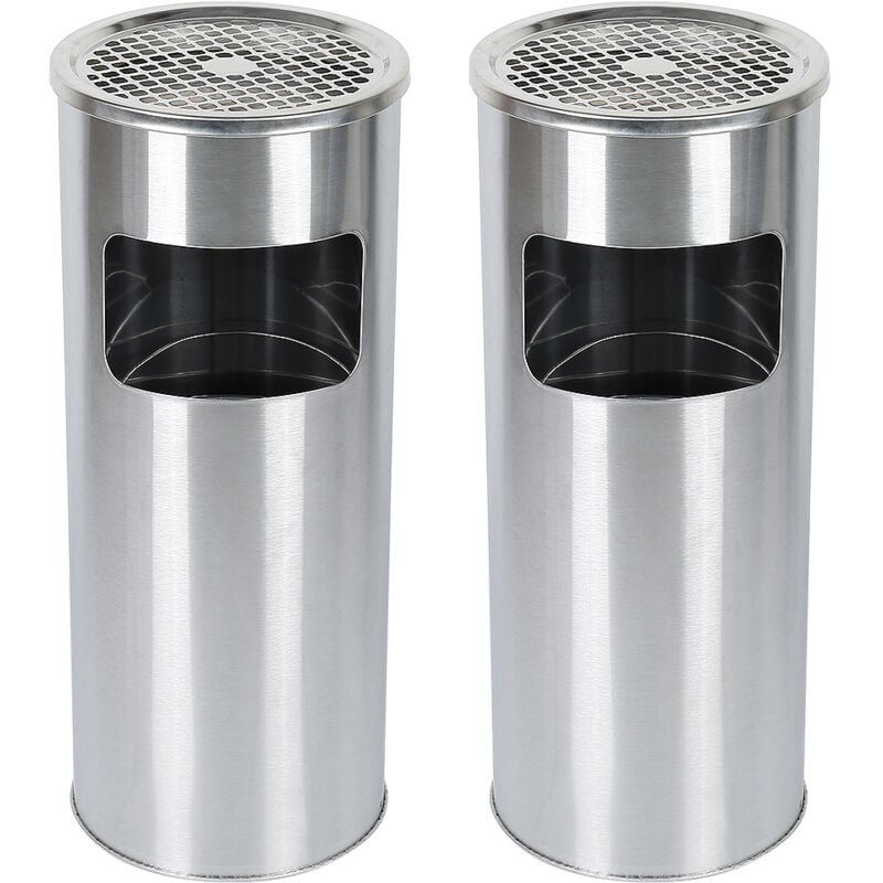 2pcs Poubelle Ronde, Poubelle en acier inoxydable avec seau, Poubelle jardin avec cendrier amovible, Argent 25x25x60cm