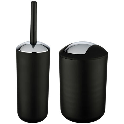 Poubelle Salle de Bain 6L et Brosse WC, Accessoire Salle de Bain Brasil Noir