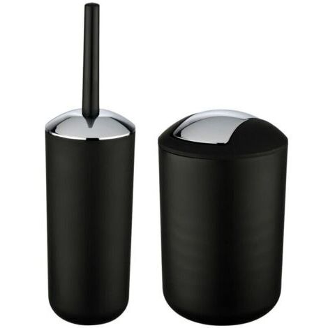 Poubelle Salle de Bain 6L et Brosse WC, Accessoire Salle de Bain Brasil Noir