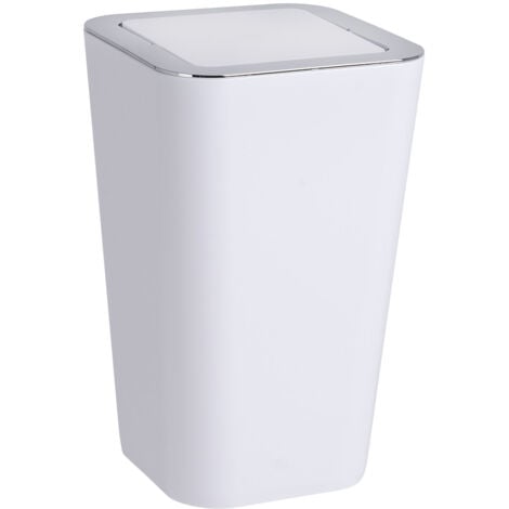 Poubelle Salle de Bain à couvercle oscillant Candy WENKO, Poubelle à Couvercle basculant, Plastique haut de gamme, Capacité 6L, 18x28,5x18cm, Blanc