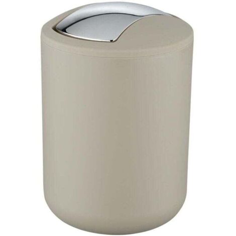 Poubelle Salle de Bain, Mini Poubelle Salle de Bain, couvercle basculant, Brasil S, capacité 2L, plastique PET incassable, ø14x21 cm, Taupe