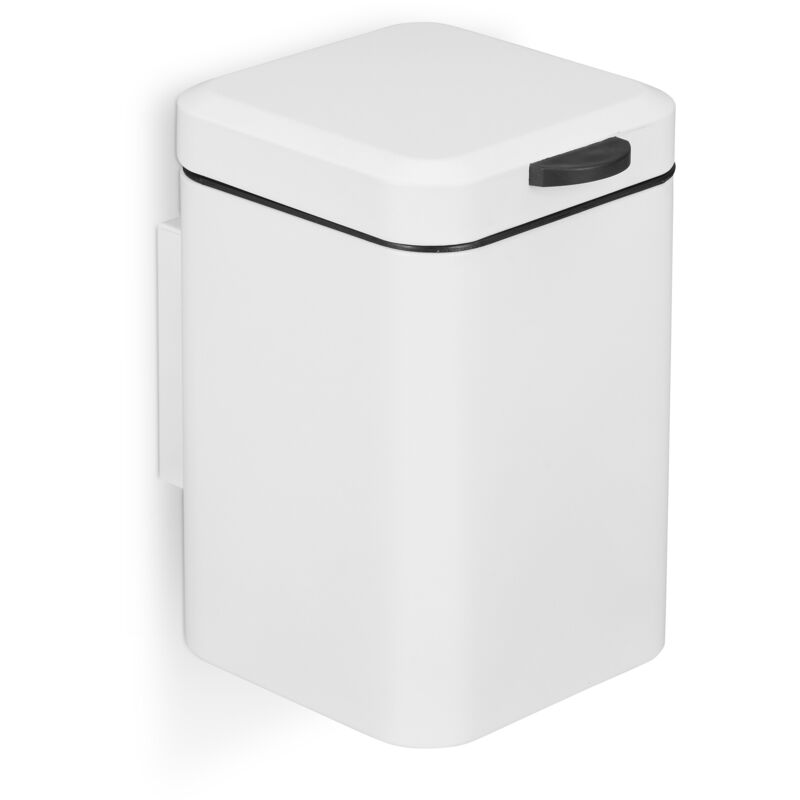 Relaxdays Poubelle salle de bain, montage mural, 3 l, mécanisme fermeture, seau intérieur amovible, acier, blanche