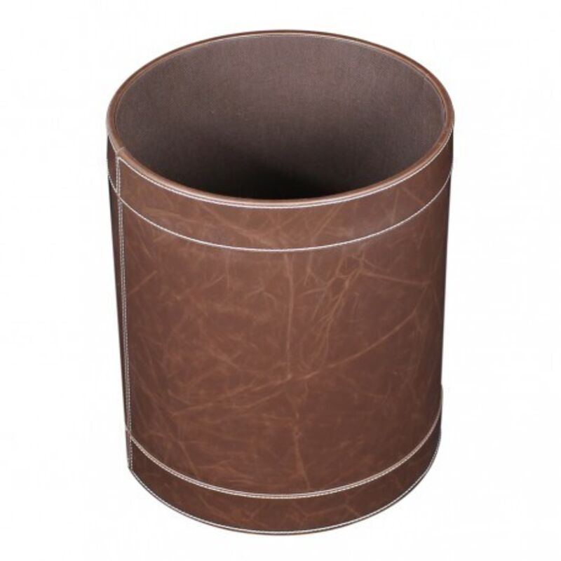 Poubelle salle de bain Vintage en eco-cuir fait main Ø23 x h30 cm - marron Koh-i-noor