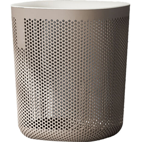 Poubelle Scandinave Pressée en Plastique, Corbeille à Déchets pour Cuisine, Bureau, Chambre, Salle de Bain, Couleur Khaki Clair et Blanc
