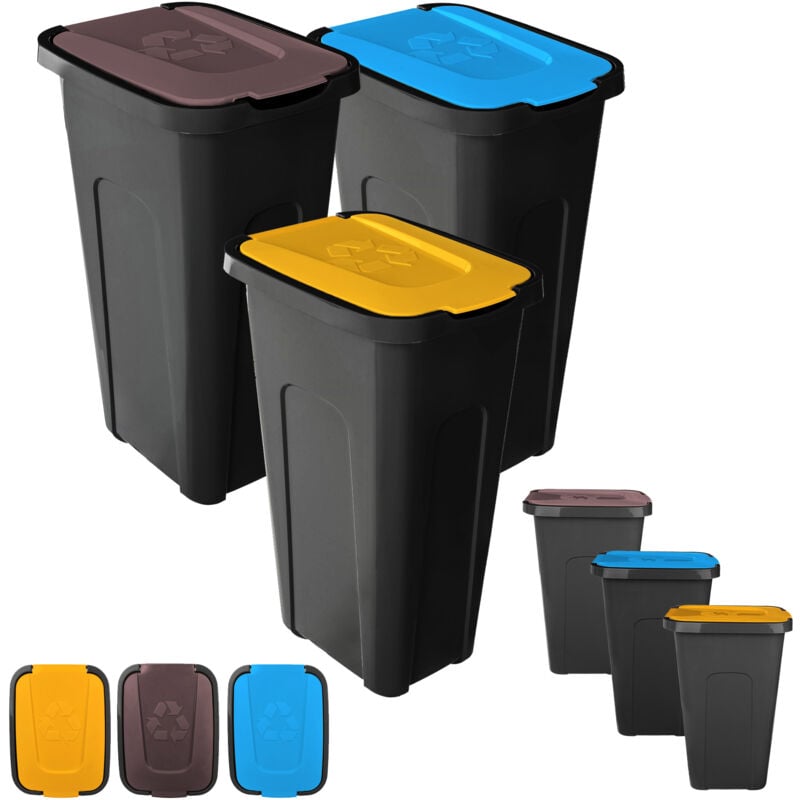 Kadax - Poubelle Ségrégation Conteneur à Déchets 30L Seau Panier Ensemble 3 Pièces