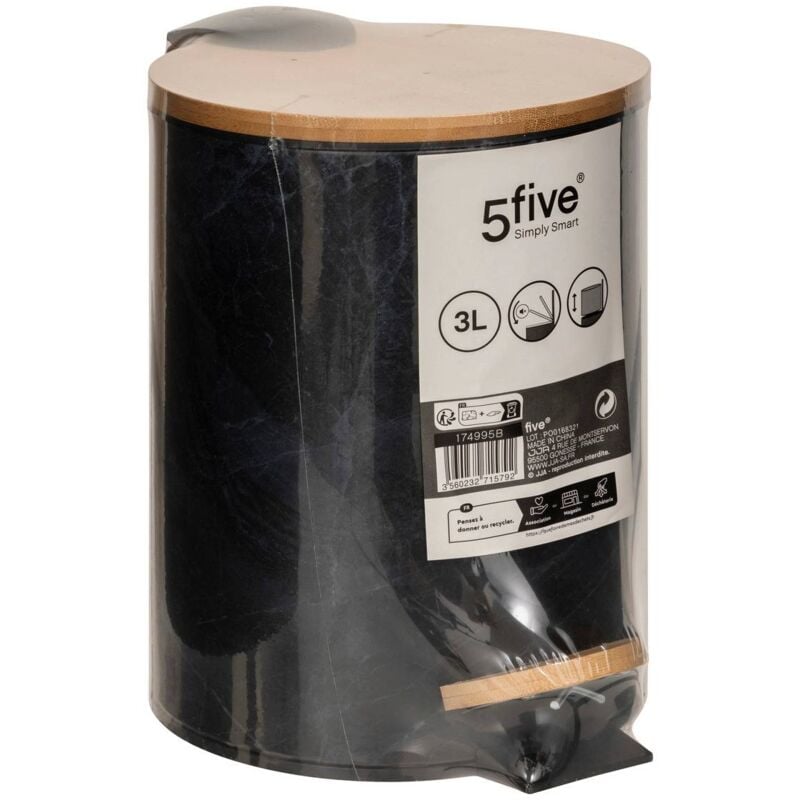 Poubelle soft close métal 3l lea noir effet marbre - 5five