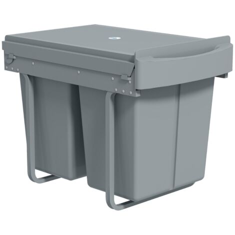 Poubelle sous évier extensible-2 contenants amovibles 20 L-métal et plastique gris-52x33.5x41(cm)