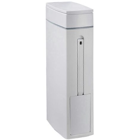 Poubelle ultra-mince avec brosse intégrée pour salle de bain et toilettes.