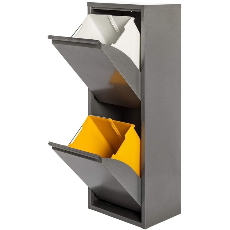 Wellhome - well home mobiliario & decoración Poubelle et recyclage métallique à 2 compartiments, 2 x 17 l (34 l) Gris brillant - Gris brillant
