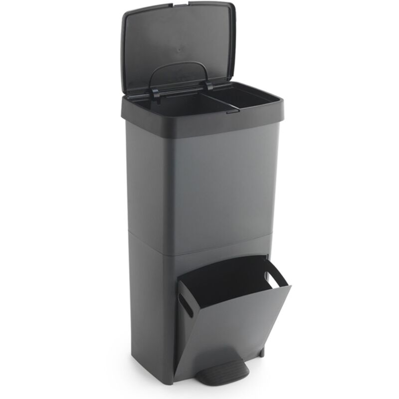 Wellhome - Poubelle 70L, verticale, 2 compartiments, poubelle, 76 cm, gestion facile - Noir