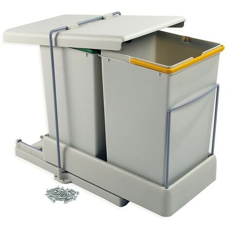 Poubelles de recyclage Emuca à fixation inférieure et extraction automatique avec 2 conteneurs 14 litros