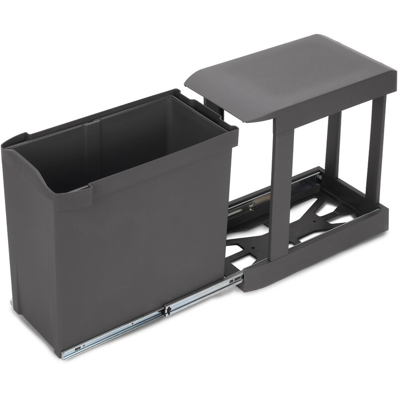 Poubelles de recyclage pour la cuisine, 1 x 30L, fixation inférieure et extraction automatique, Acier et Plastique, Gris antracite - Emuca