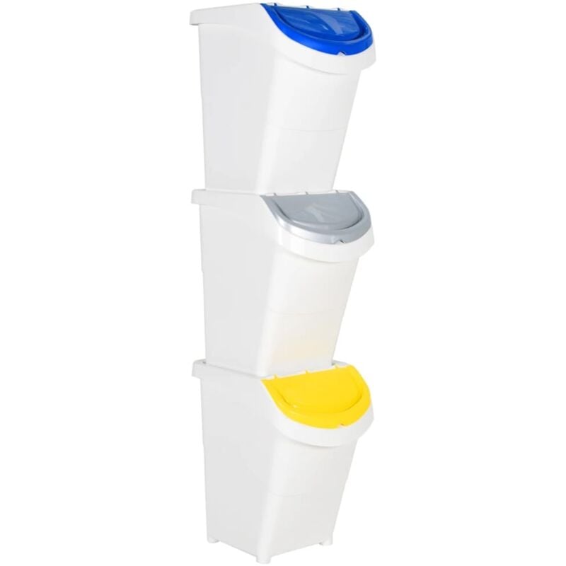Poubelles empilables avec couvercles 3 pcs blanc PP 120 L vidaXL