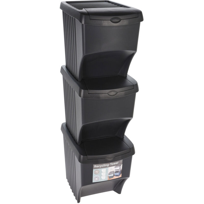 Spetebo - Poubelles empilables par lot de 3 - Recycling Box 3x 22 l - Séparateur de déchets