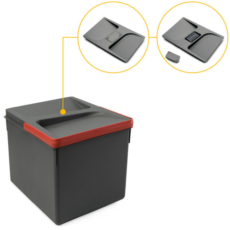 Poubelles pour tiroir de cuisine Recycle avec couvercle anti-odeurs, Hauteur 216mm, 1x12litres, Plastique gris anthracite