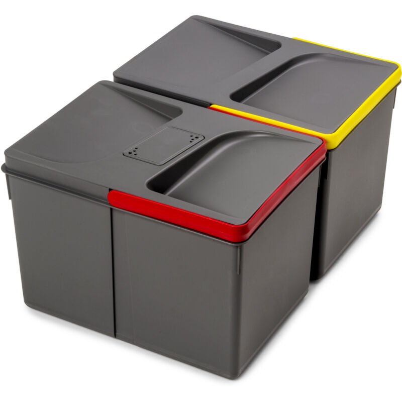 Emuca Poubelles pour tiroir de cuisine Recycle avec couvercle anti-odeurs, Hauteur 216mm, 2x12litres, Plastique gris anthracite