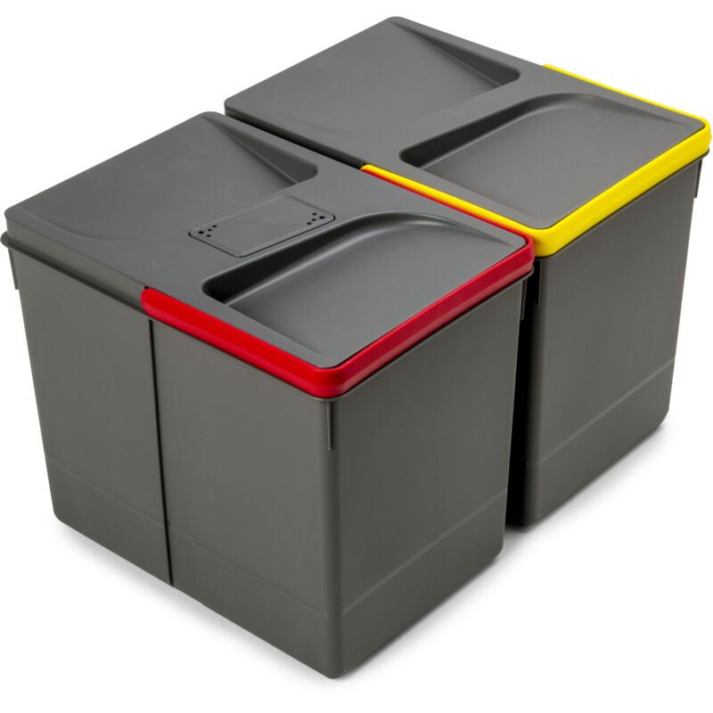 Emuca 8259423 Poubelles pour tiroir de cuisine Recycle avec couvercle anti odeurs, Hauteur 266, 2x15litres, Plastique gris antr