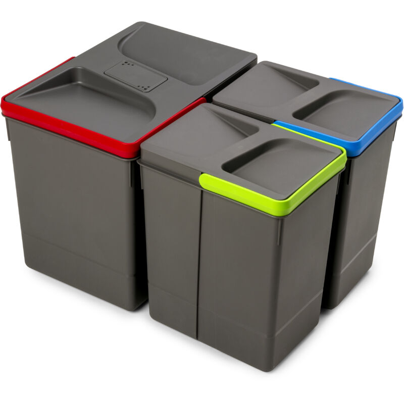 8259523 Poubelles pour tiroir de cuisine Recycle avec couvercle anti odeurs, Hauteur 266, 1x15litres, 2x7litres, Plastiqu - Emuca