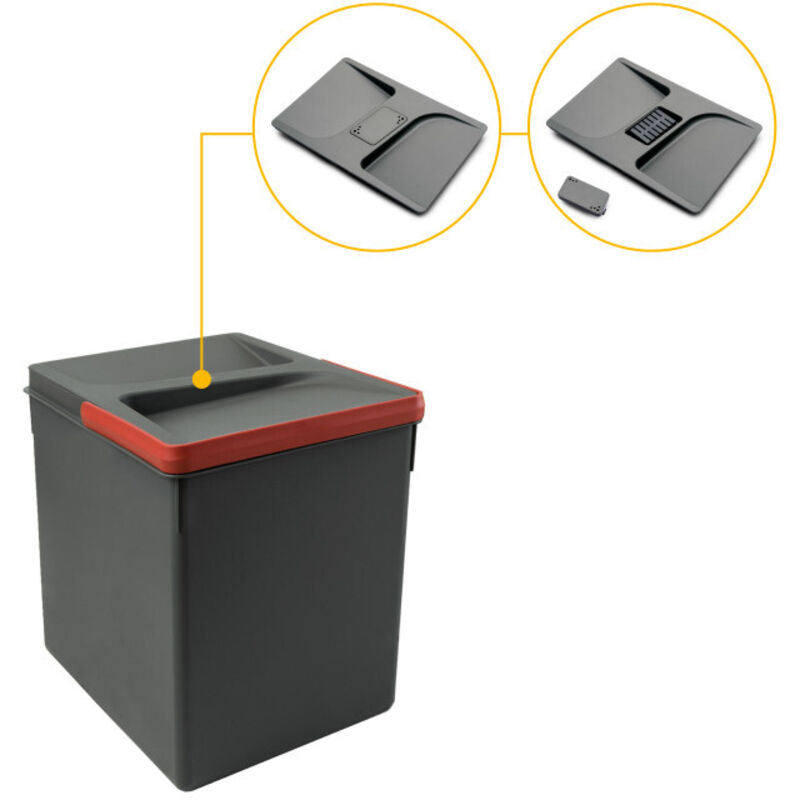 Emuca 8259323 Poubelles pour tiroir de cuisine Recycle avec couvercle anti odeurs, Hauteur 266, 1x15litres, Plastique Gris antr