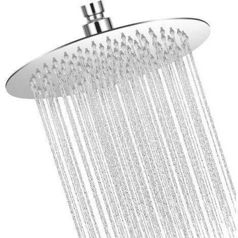 Pouce/20cm Tete de Douche Rond Pomme de Tete de Douche Tête de Douche Pluie, Tête de Douche en Acier Inoxydable, Acier Inoxydable 304 Rotatif 360°, Facile à Installer et à Nettoyer