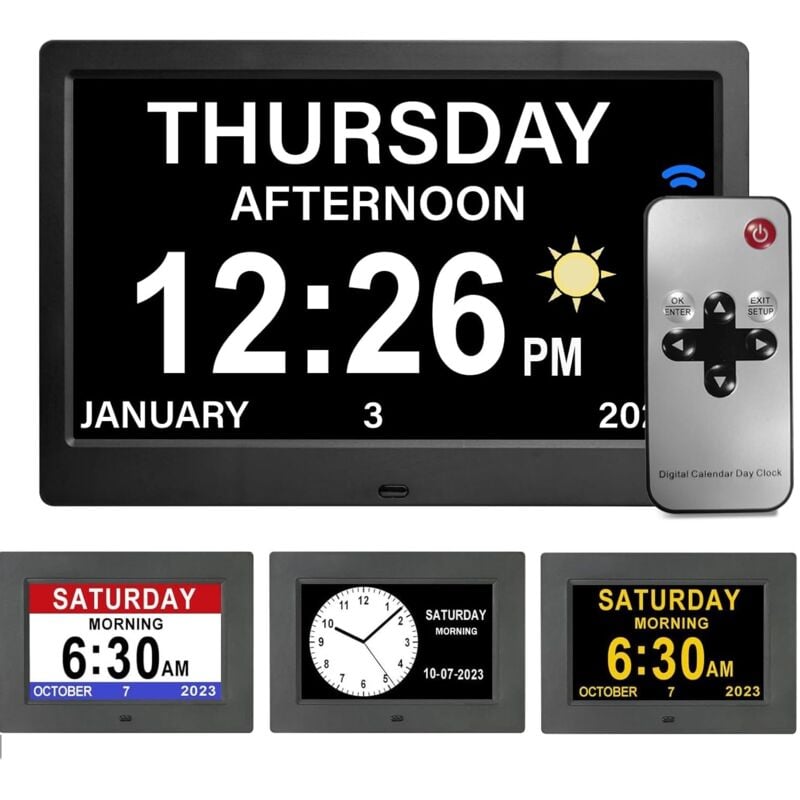 Rnemitery - 7 Pouce lcd Horloge numérique calendrier avec date jour et heure horloge non-abrégée auto dimming 8 langues hd display rappel pour