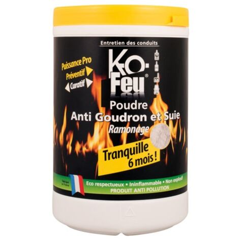 Poudre anti-goudron et suie 800g – Action catalytique ininflammable – Sans soufre ni chlore – Pour ramonage efficace – Kofeu