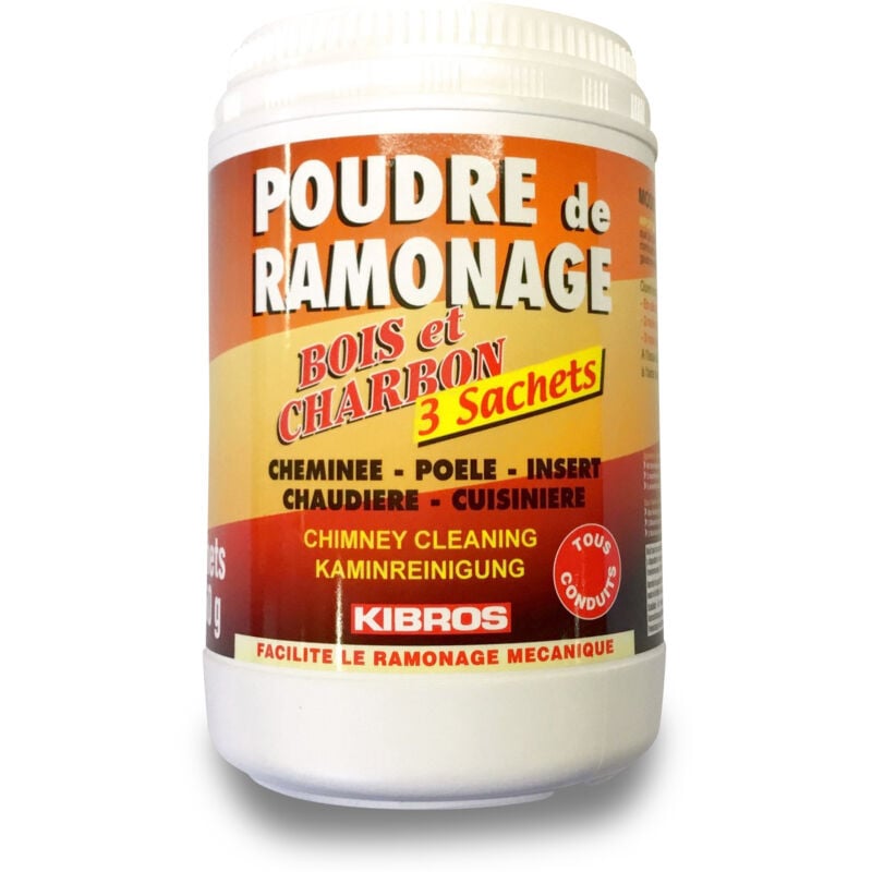 Kibros - Poudre de ramonage chimique Pot de 3 sachets de 250 g - Quantité x 1 - Pot de 3 sachets
