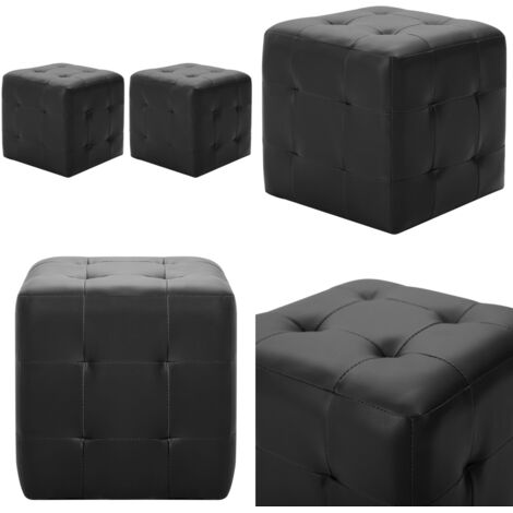 Pouf 2 pz Nero 30x30x30 cm in Similpelle - Pouf in similpelle - Pouf in legno