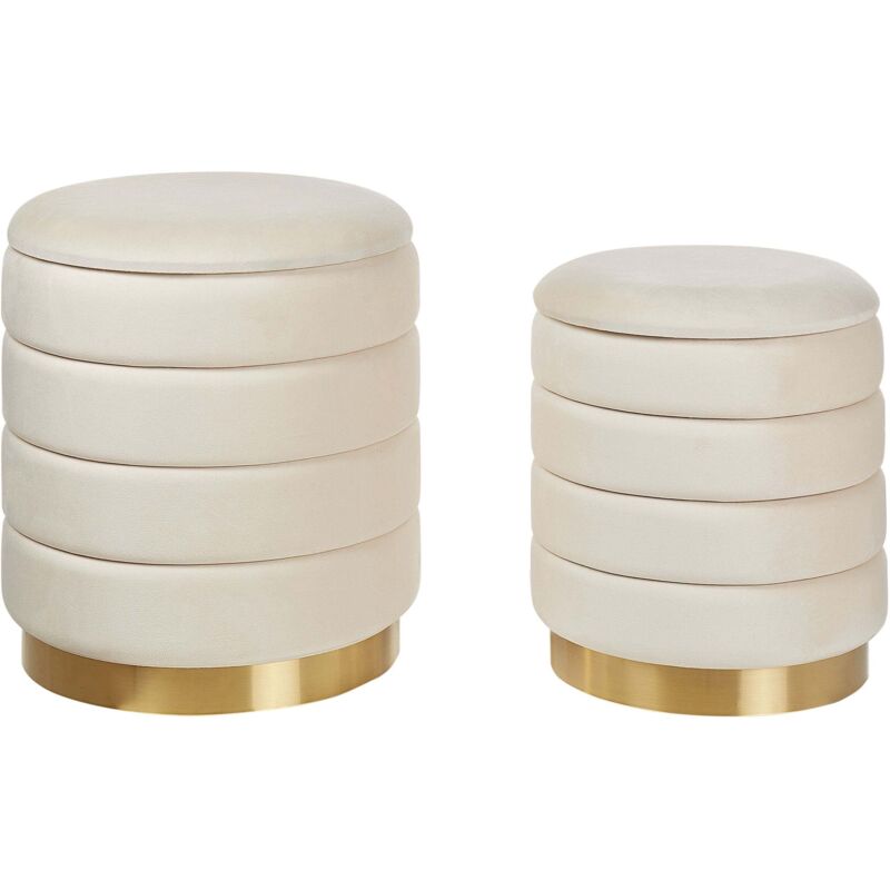 Beliani Pouf Mit Stauraum 2er Set Garland Samtstoff Hellbeige