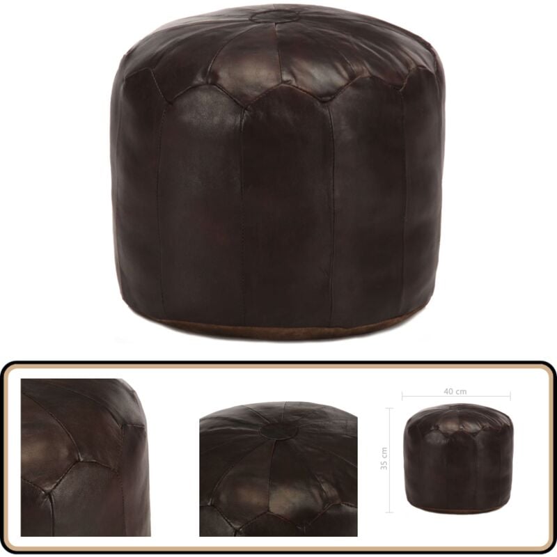Pouf 40 x 35 cm Marron foncé Cuir véritable de chèvre - Pouf En Cuir - Pouf Design - Pouf Vintage - Pouf Confortable - Pouf Salon