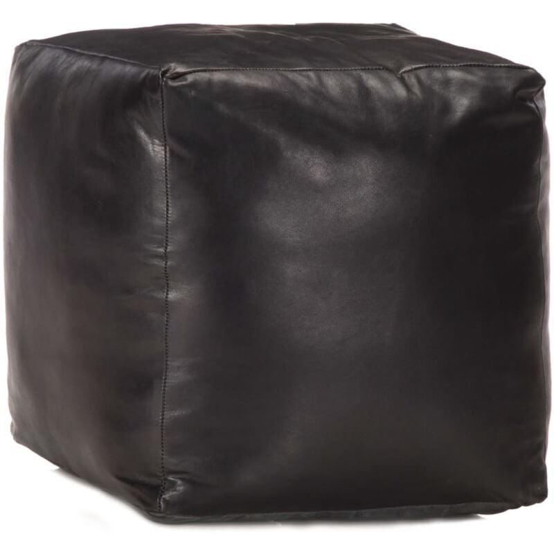 Pouf 40 x 40 x 40 cm Noir Cuir véritable de chèvre