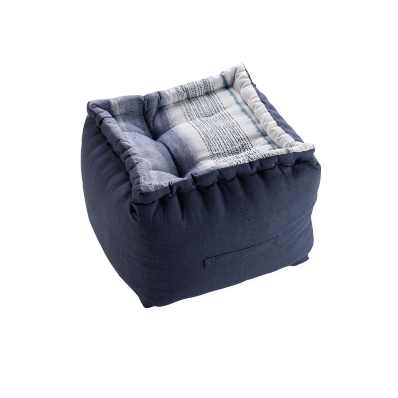 Pouf 40x30cm coton imprimé 'mykonos' - 40x30cm - Bleu marine