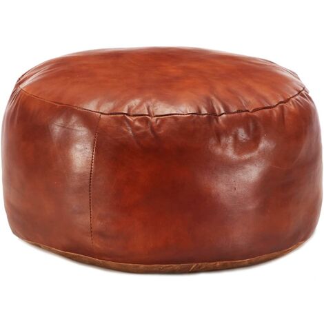 Pouf 60 x 30 cm Brun roux Cuir véritable de chèvre