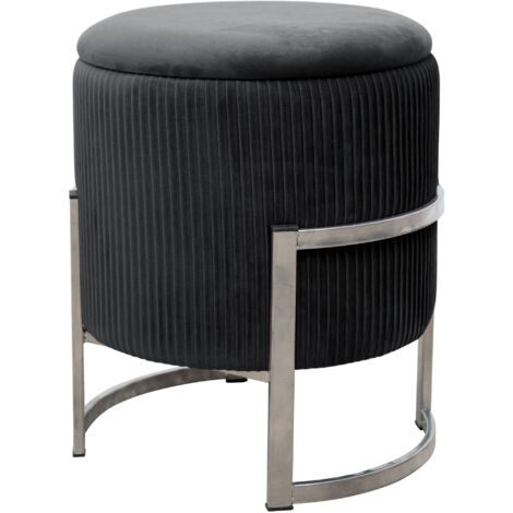 Pouf a scomparto rotonda in velluto AKORD anta colore Nero