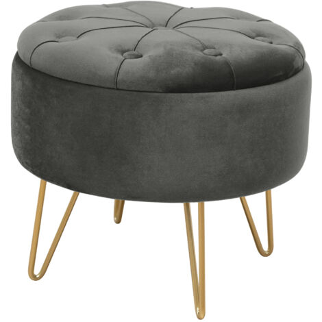 Pouf a scomparto rotonda in velluto trapuntato AKORD CARO colore Grigio