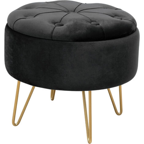 Pouf a scomparto rotonda in velluto trapuntato AKORD CARO colore Nero