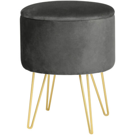 Pouf AKORD LILI aus Samtstoff mit Stauraum in Grau Durchmesser 35 cm Höhe 45 cm