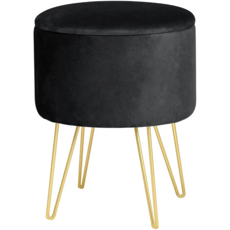 Pouf AKORD LILI aus Samtstoff mit Stauraum in Schwarz Durchmesser 35 cm Höhe 45 cm