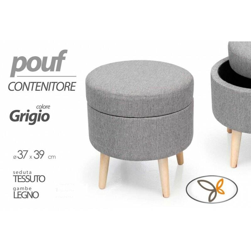 Webmarketpoint - Pouf avec bac rond gris cm 37 x 39 h