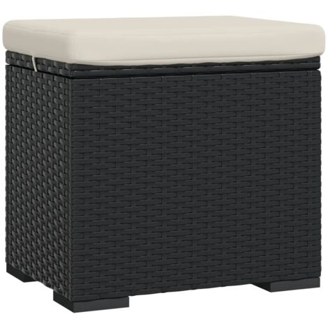 Pouf avec coussin noir 40x30x40 résine tressée