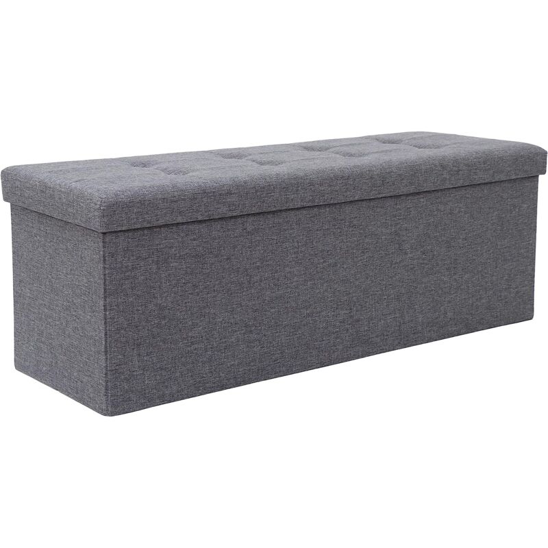 Banc Coffre de Rangement Pliable 110x38x38 cm - Pouf Repose-pieds - Canapé Pouf avec Coffre de Rangement - Gris