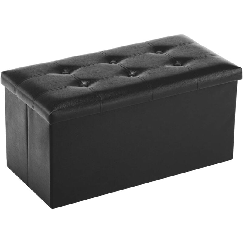 Banc Coffre de Rangement Pliable 76x38x38 cm - Pouf Repose-pieds - Canapé Pouf avec Coffre de Rangement - Noir