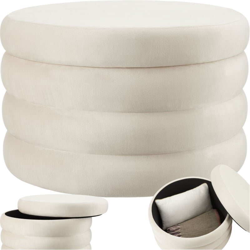 Pouf avec espace de rangement rond capacité de charge 150 kg et embouts en plastique respectueux du sol