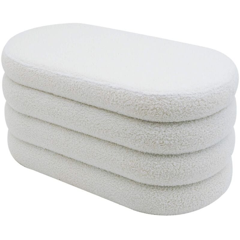 Pouf avec rangement Rebecca Mobili Rambeh 38x76x38 Tissu Polyester mdf Blanc Moderne