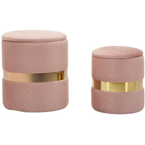 Pouf avec rangement Sheffield rose, lot de 2 pièces, Ø 37 x 42 cm - 28 x 35 cm
