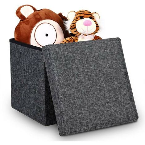 Pouf Avec Rangement Tissu Gris Foncé pour salon ou chambres.