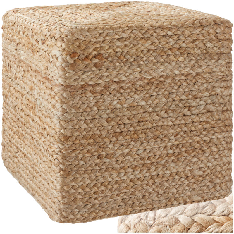 Tectake – Pouf carré en jute 40x40x41 cm – Fait main en fibres naturelles – Capacité 150 kg – Confort d'assise haute densité