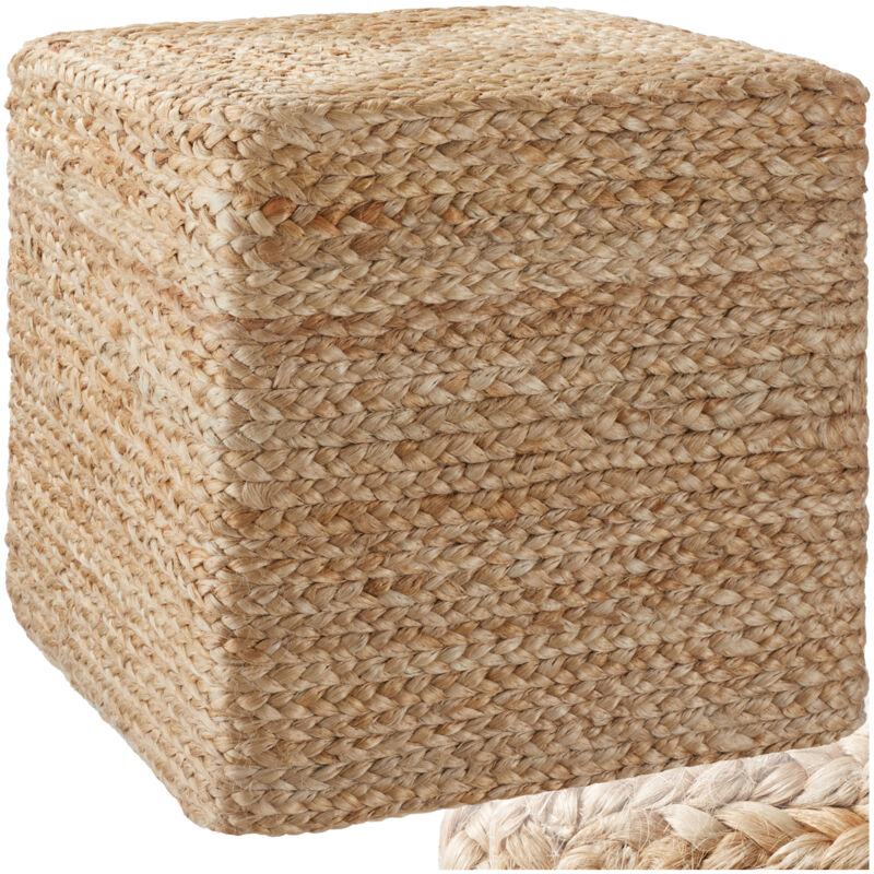 Pouf BANNO CUBE carré en jute style boho fait main -